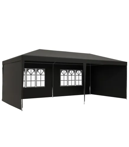 Carpa de Jardín 6x3m con 4 Paredes Laterales 2 Ventanas Visibles Cenador Gazebo de Exterior para Fiestas Eventos Gris