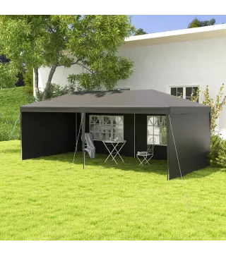 Carpa de Jardín 6x3m con 4 Paredes Laterales 2 Ventanas Visibles Cenador Gazebo de Exterior para Fiestas Eventos Gris