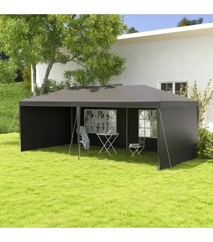 Carpa de Jardín 6x3m con 4 Paredes Laterales 2 Ventanas Visibles Cenador Gazebo de Exterior para Fiestas Eventos Gris