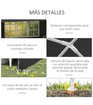 Carpa de Jardín 6x3m con 4 Paredes Laterales 2 Ventanas Visibles Cenador Gazebo de Exterior para Fiestas Eventos Gris