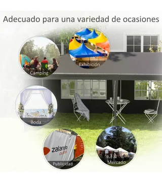 Carpa de Jardín 6x3m con 4 Paredes Laterales 2 Ventanas Visibles Cenador Gazebo de Exterior para Fiestas Eventos Gris