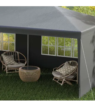 Carpa de Jardín 6x3m con 4 Paredes Laterales 2 Ventanas Visibles Cenador Gazebo de Exterior para Fiestas Eventos Gris