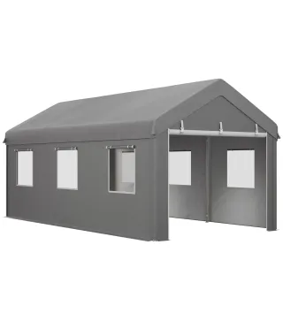 Garaje Exterior para Coche 6x3 m Impermeable con Tejido PE Resistente Marco de Acero Paredes Desmontables Gris Claro