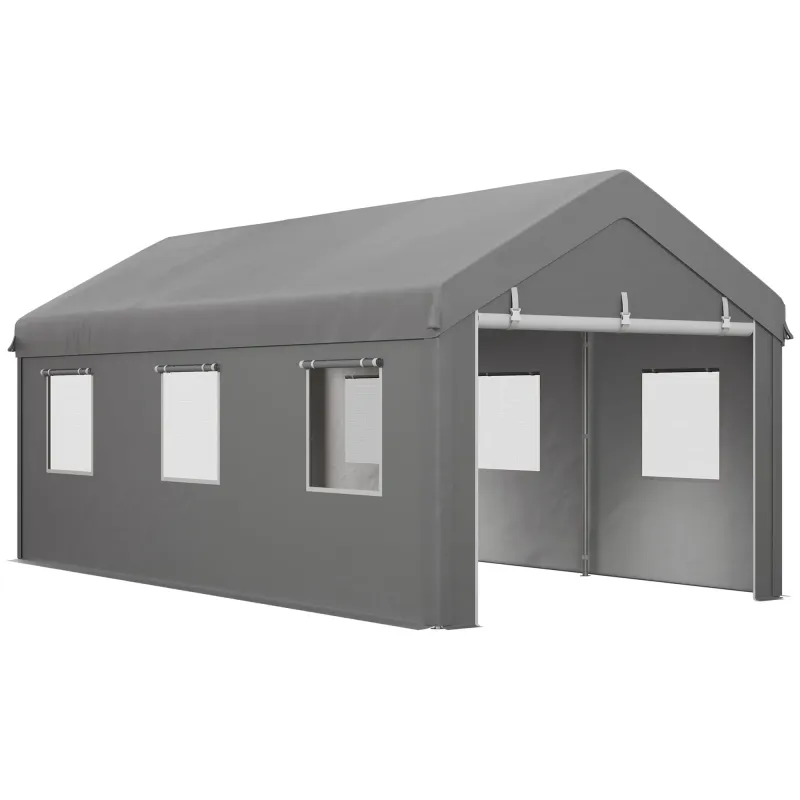 Garaje Exterior para Coche 6x3 m Impermeable con Tejido PE Resistente Marco de Acero Paredes Desmontables Gris Claro