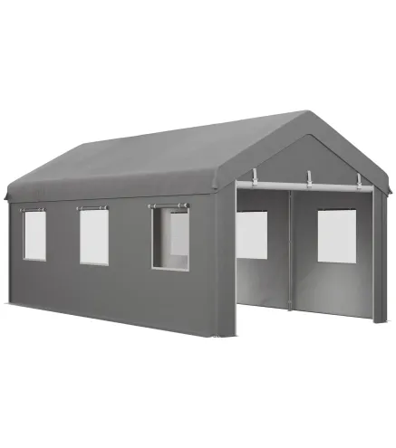 Garaje Exterior para Coche 6x3 m Impermeable con Tejido PE Resistente Marco de Acero Paredes Desmontables Gris Claro