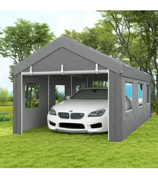 Garaje Exterior para Coche 6x3 m Impermeable con Tejido PE Resistente Marco de Acero Paredes Desmontables Gris Claro