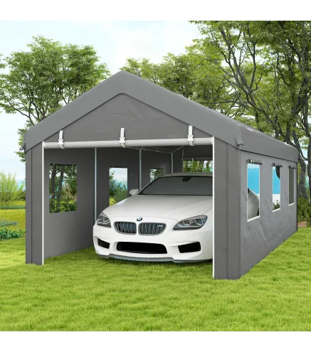 Garaje Exterior para Coche 6x3 m Impermeable con Tejido PE Resistente Marco de Acero Paredes Desmontables Gris Claro