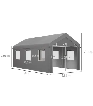 Garaje Exterior para Coche 6x3 m Impermeable con Tejido PE Resistente Marco de Acero Paredes Desmontables Gris Claro