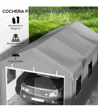 Garaje Exterior para Coche 6x3 m Impermeable con Tejido PE Resistente Marco de Acero Paredes Desmontables Gris Claro