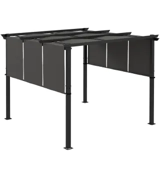 Cenador para Exterior 3x3 m con Techo Deslizante Marco de Acero Impermeable y Anti-UV para Terraza Patio Gris Oscuro