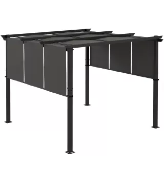 Cenador para Exterior 3x3 m con Techo Deslizante Marco de Acero Impermeable y Anti-UV para Terraza Patio Gris Oscuro