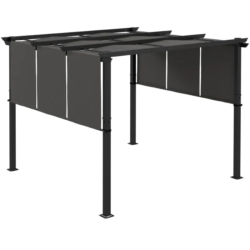 Cenador para Exterior 3x3 m con Techo Deslizante Marco de Acero Impermeable y Anti-UV para Terraza Patio Gris Oscuro