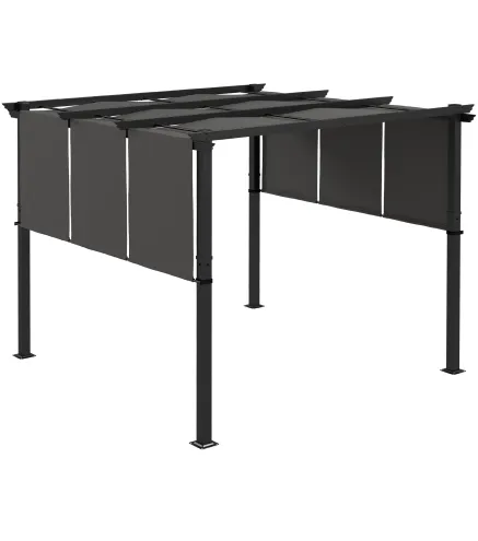 Cenador para Exterior 3x3 m con Techo Deslizante Marco de Acero Impermeable y Anti-UV para Terraza Patio Gris Oscuro