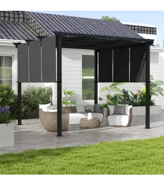 Cenador para Exterior 3x3 m con Techo Deslizante Marco de Acero Impermeable y Anti-UV para Terraza Patio Gris Oscuro