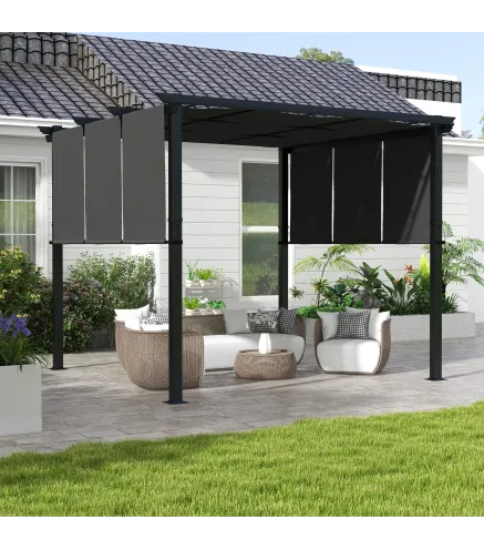 Cenador para Exterior 3x3 m con Techo Deslizante Marco de Acero Impermeable y Anti-UV para Terraza Patio Gris Oscuro