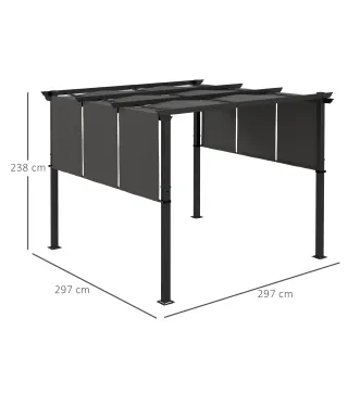 Cenador para Exterior 3x3 m con Techo Deslizante Marco de Acero Impermeable y Anti-UV para Terraza Patio Gris Oscuro
