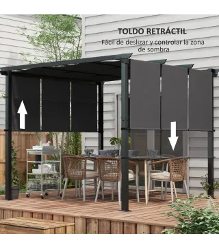 Cenador para Exterior 3x3 m con Techo Deslizante Marco de Acero Impermeable y Anti-UV para Terraza Patio Gris Oscuro