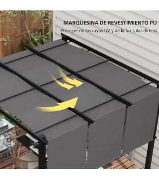 Cenador para Exterior 3x3 m con Techo Deslizante Marco de Acero Impermeable y Anti-UV para Terraza Patio Gris Oscuro