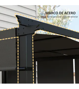 Cenador para Exterior 3x3 m con Techo Deslizante Marco de Acero Impermeable y Anti-UV para Terraza Patio Gris Oscuro