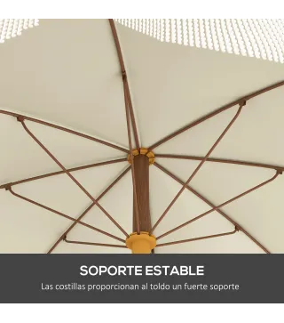 Sombrilla de Playa con Flecos Ø190x210 cm con 8 Varillas Apertura Manual Anti-UV Impermeable y Bolsa de Transporte Gris