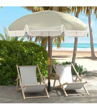 Sombrilla de Playa con Flecos Ø190x210 cm con Protección UV40+ Antiviento Impermeable y Bolsa de Transporte Verde