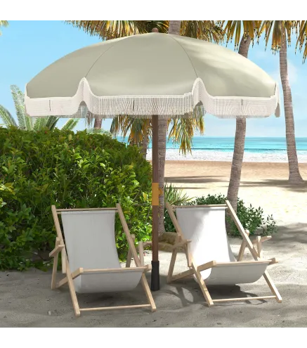 Sombrilla de Playa con Flecos Ø190x210 cm con Protección UV40+ Antiviento Impermeable y Bolsa de Transporte Verde