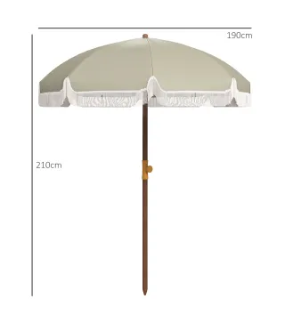 Sombrilla de Playa con Flecos Ø190x210 cm con Protección UV40+ Antiviento Impermeable y Bolsa de Transporte Verde