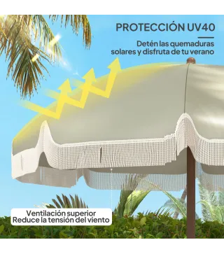 Sombrilla de Playa con Flecos Ø190x210 cm con Protección UV40+ Antiviento Impermeable y Bolsa de Transporte Verde