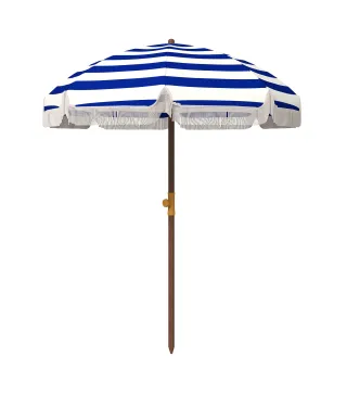 Sombrilla de Playa con Flecos Ø190x210 cm con Protección UV40+ Antiviento Impermeable Bolsa de Transporte Azul y Blanco