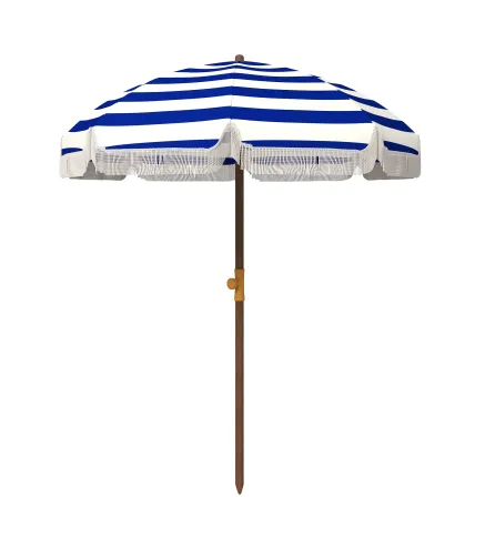 Sombrilla de Playa con Flecos Ø190x210 cm con Protección UV40+ Antiviento Impermeable Bolsa de Transporte Azul y Blanco
