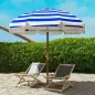 Sombrilla de Playa con Flecos Ø190x210 cm con Protección UV40+ Antiviento Impermeable Bolsa de Transporte Azul y Blanco