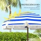 Sombrilla de Playa con Flecos Ø190x210 cm con Protección UV40+ Antiviento Impermeable Bolsa de Transporte Azul y Blanco