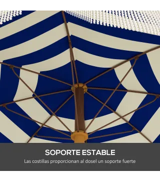 Sombrilla de Playa con Flecos Ø190x210 cm con Protección UV40+ Antiviento Impermeable Bolsa de Transporte Azul y Blanco