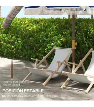 Sombrilla de Playa con Flecos Ø190x210 cm con Protección UV40+ Antiviento Impermeable Bolsa de Transporte Azul y Blanco