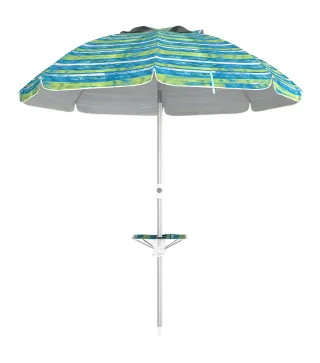Sombrilla de Playa Ø190x215 cm con Reclinación 45° Altura Ajustable y Mesa con Portavasos Anti-UV Impermeable Multicolor