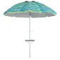 Sombrilla de Playa Ø190x215 cm con Reclinación 45° Altura Ajustable y Mesa con Portavasos Anti-UV Impermeable Multicolor