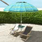 Sombrilla de Playa Ø190x215 cm con Reclinación 45° Altura Ajustable y Mesa con Portavasos Anti-UV Impermeable Multicolor
