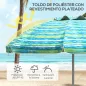 Sombrilla de Playa Ø190x215 cm con Reclinación 45° Altura Ajustable y Mesa con Portavasos Anti-UV Impermeable Multicolor