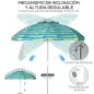 Sombrilla de Playa Ø190x215 cm con Reclinación 45° Altura Ajustable y Mesa con Portavasos Anti-UV Impermeable Multicolor