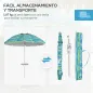 Sombrilla de Playa Ø190x215 cm con Reclinación 45° Altura Ajustable y Mesa con Portavasos Anti-UV Impermeable Multicolor