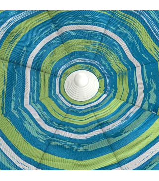 Sombrilla de Playa Ø190x215 cm con Reclinación 45° Altura Ajustable y Mesa con Portavasos Anti-UV Impermeable Multicolor