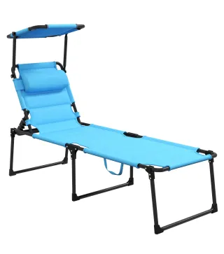 Tumbona de Jardín con Toldo Ajustable Respaldo Regulable 4 Niveles Reposacabezas para Terraza 70x200x45 cm Azul Claro
