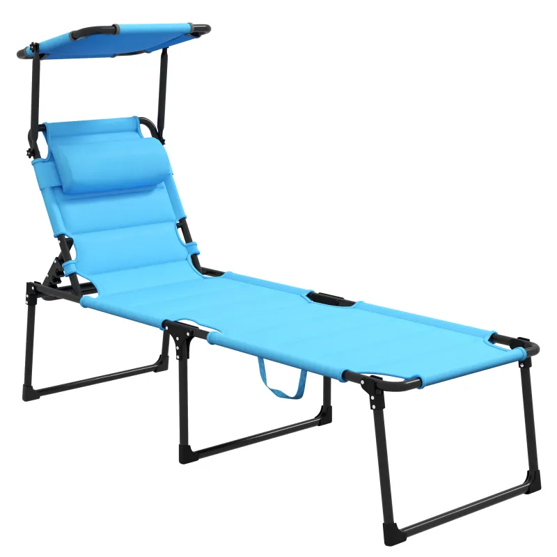 Tumbona de Jardín con Toldo Ajustable Respaldo Regulable 4 Niveles Reposacabezas para Terraza 70x200x45 cm Azul Claro Tumbona de Jardín con Toldo Ajustable Respaldo Regulable 4 Niveles Reposacabezas para Terraza 70x200x45 cm Azul Claro