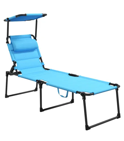 Tumbona de Jardín con Toldo Ajustable Respaldo Regulable 4 Niveles Reposacabezas para Terraza 70x200x45 cm Azul Claro