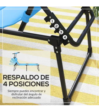 Tumbona de Jardín con Toldo Ajustable Respaldo Regulable 4 Niveles Reposacabezas para Terraza 70x200x45 cm Azul Claro