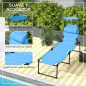 Tumbona de Jardín con Toldo Ajustable Respaldo Regulable 4 Niveles Reposacabezas para Terraza 70x200x45 cm Azul Claro