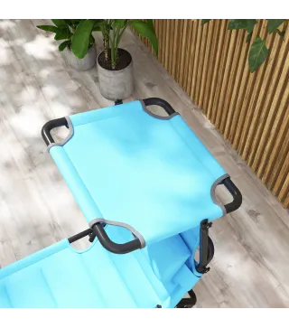 Tumbona de Jardín con Toldo Ajustable Respaldo Regulable 4 Niveles Reposacabezas para Terraza 70x200x45 cm Azul Claro