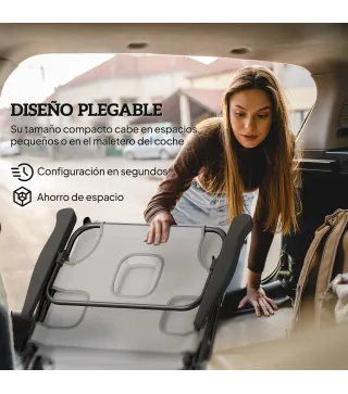 Tumbona Plegable Respaldo Ajustable Orificio de Lectura Reposacabezas y Brazos Carga 120 kg 145x72x89 cm Gris Oscuro