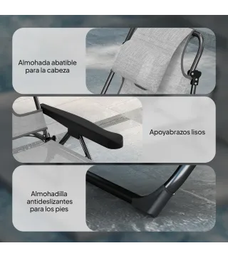 Tumbona Plegable Respaldo Ajustable Orificio de Lectura Reposacabezas y Brazos Carga 120 kg 145x72x89 cm Gris Oscuro