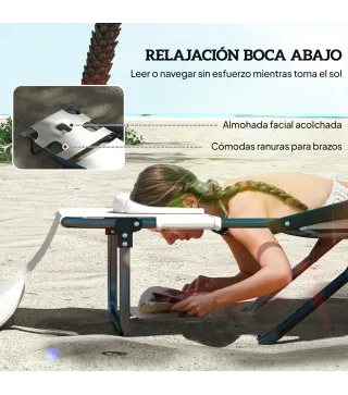 Tumbona de Jardín Plegable con Respaldo Ajustable en 4 Niveles Orificio de Lectura y Reposacabezas 194x72x31 cm Crema